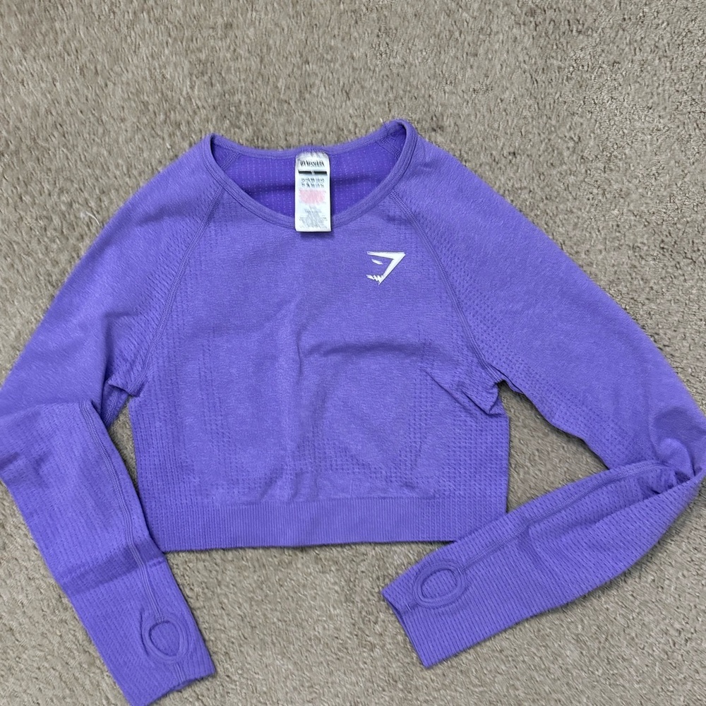Gymshark Vital Long Sleeve Crop Top Body Fit in Functional Purple/Marl - Picture 3 of 8